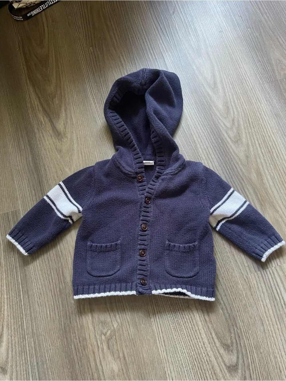 Janie and Jack Navy Varsity Knit Hoodie Sweater Cardigan 3 - 6 Month Preppy chic